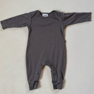 Oeuf Long Sleeve Playsuit 3M Gray with Burgundy Polka Dots Organic Cotton
